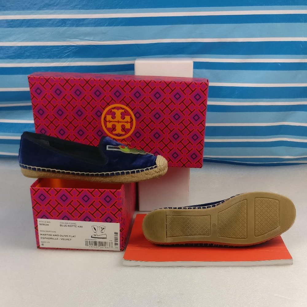 TORY BURCH BLUE NOTTE VELVET MARTINI & OLIVE ESPADRILLE sz6 SMOOTH & SEXY - Picture 6 of 10